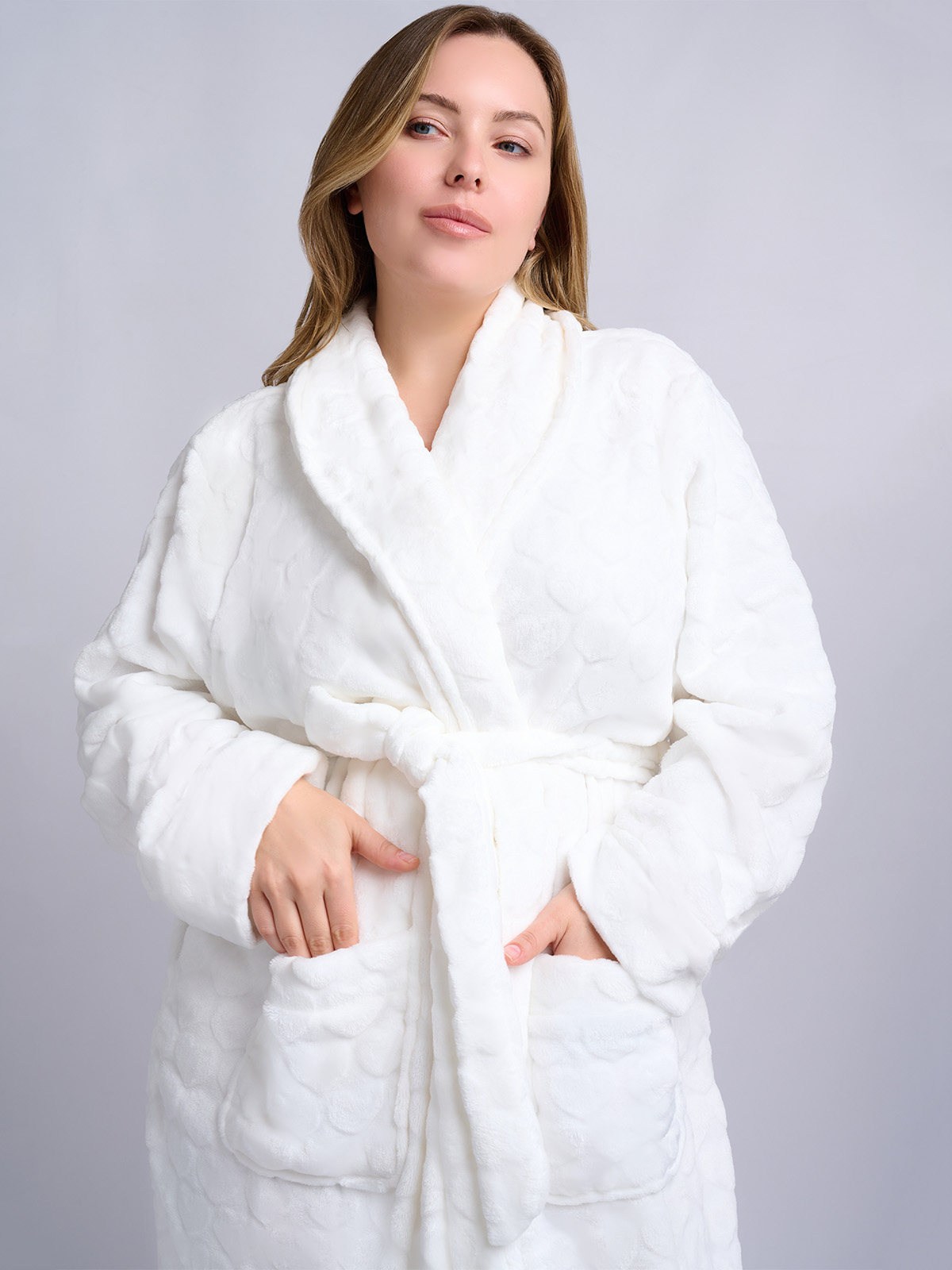 Белый бархатный халат Indefini ( Арт. 5178SYC)