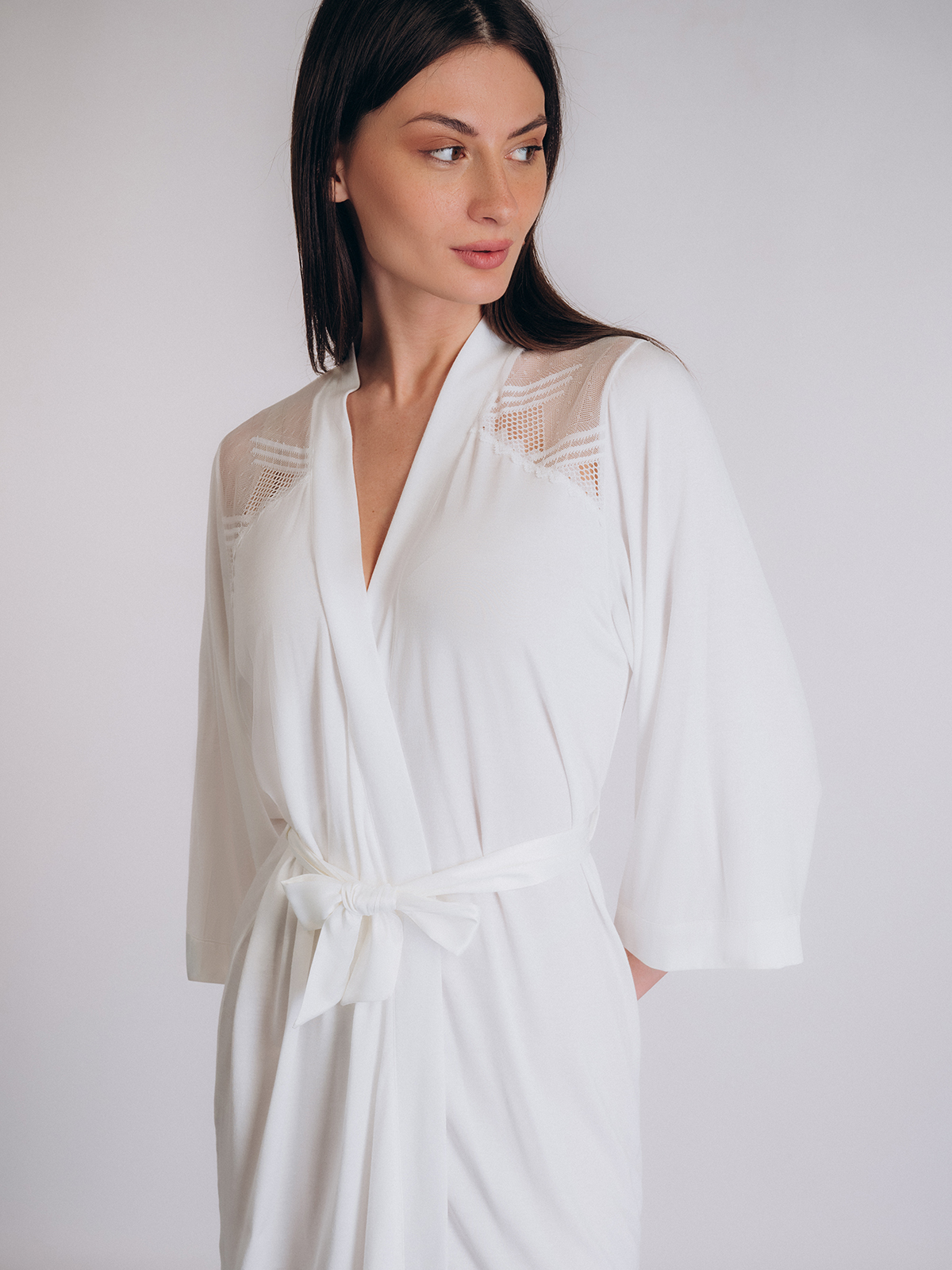 Белый мягкий халат Indefini (Арт. 5018SYZ)