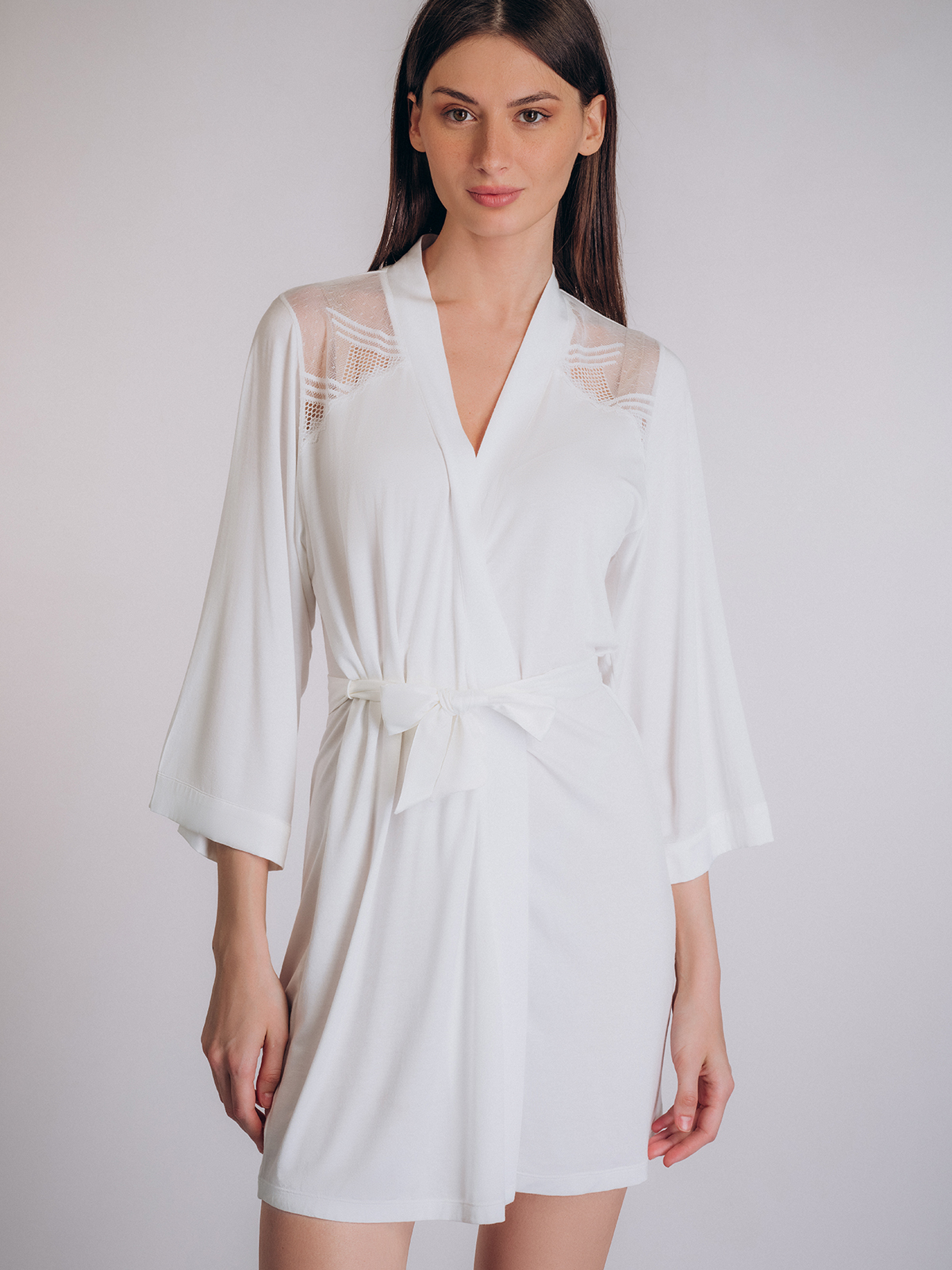 Белый мягкий халат Indefini (Арт. 5018SYZ)