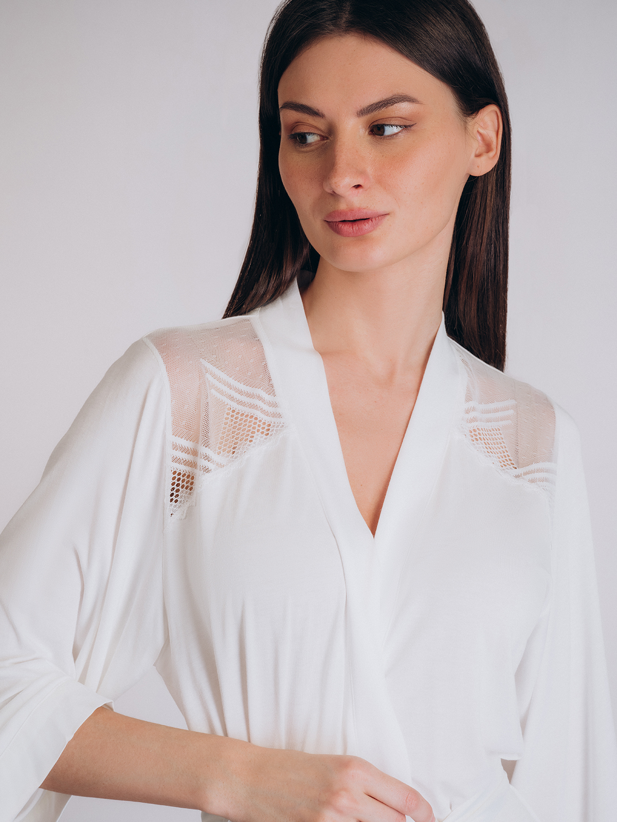 Белый мягкий халат Indefini (Арт. 5018SYZ)