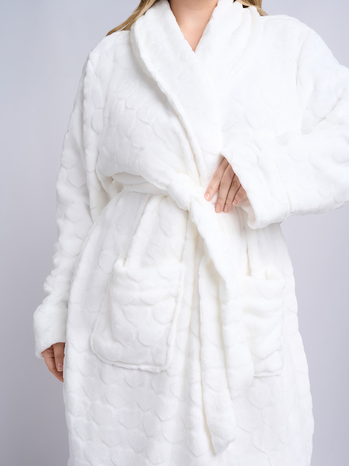 Белый бархатный халат Indefini ( Арт. 5178SYC)
