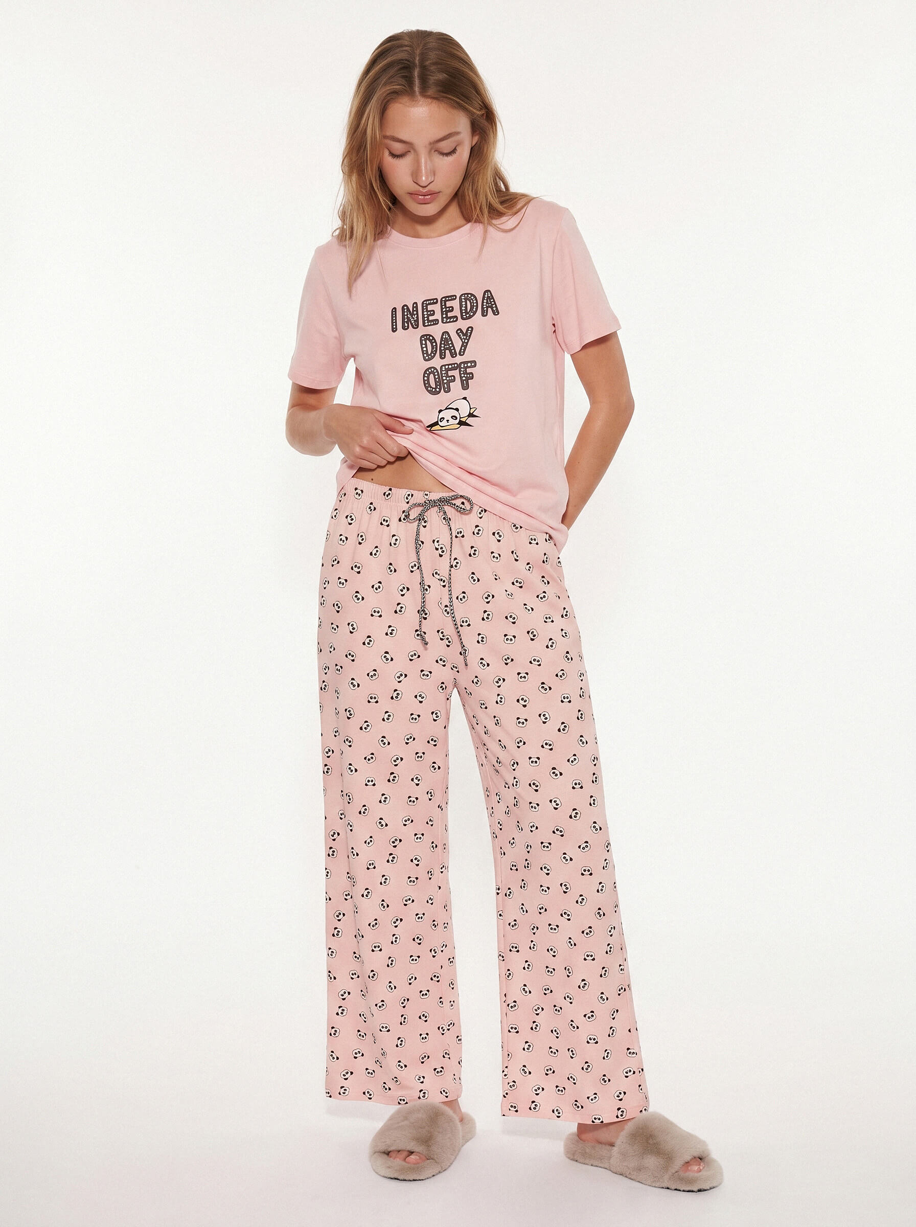 Пижама женская с брюками с принтом (Арт. 6050TBC), качество - Хлопок, цвет Розовый